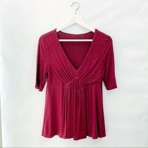 Anthropologie V neck Hot Top Burgundy Red